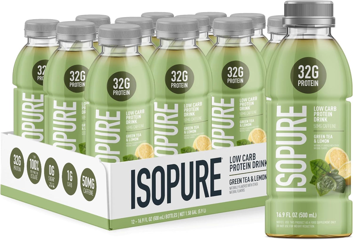 Isopure Zero Carb Clear Protein Drink, Green Tea 12 Count