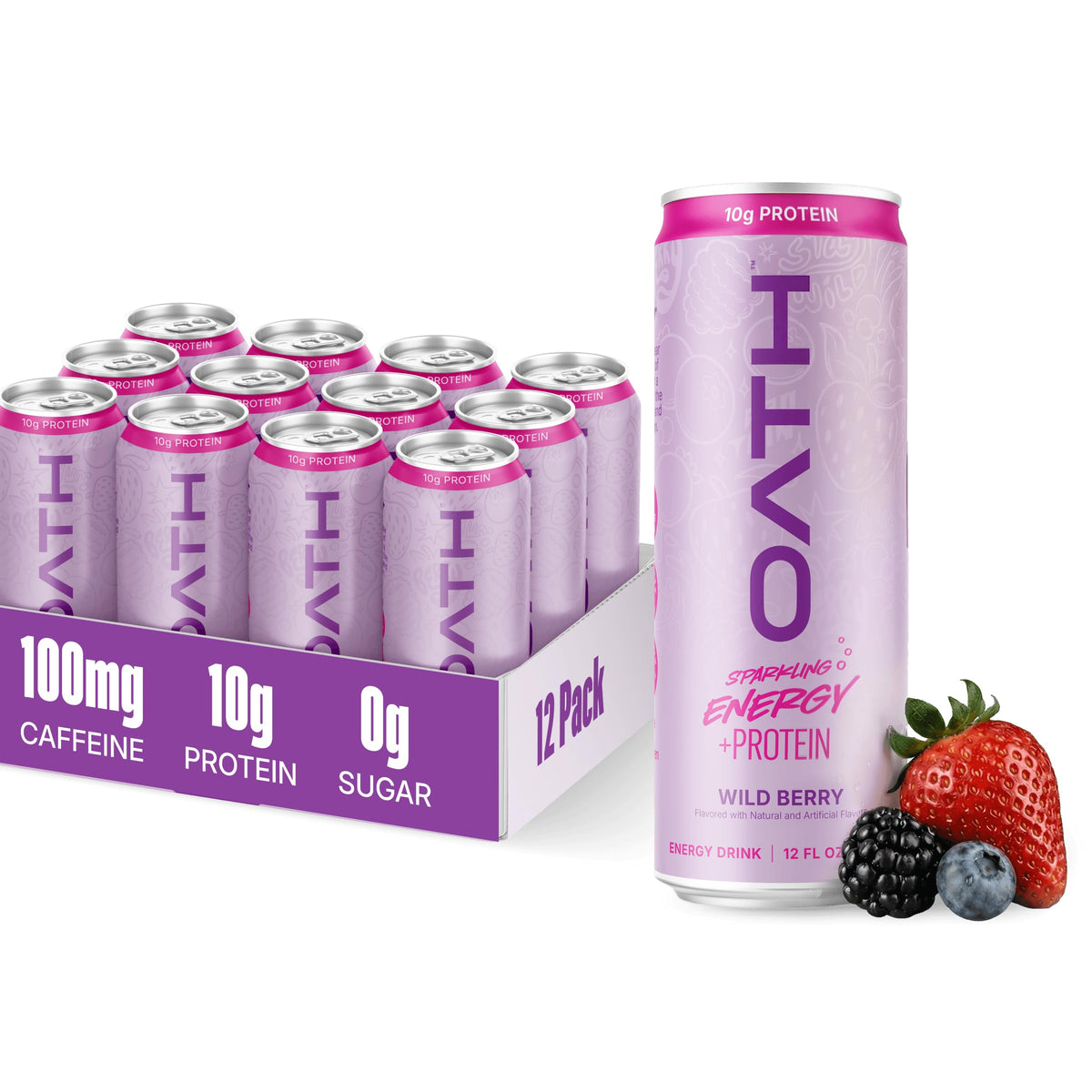 Oath Nutrition Sparkling Energy + Protein Drink, Juicy Peach Flavored, Sugar-Free Energy Drink with 10g of Complete Protein, 100mg of Natural Caffeine, 12 Ounces (12 Pack)