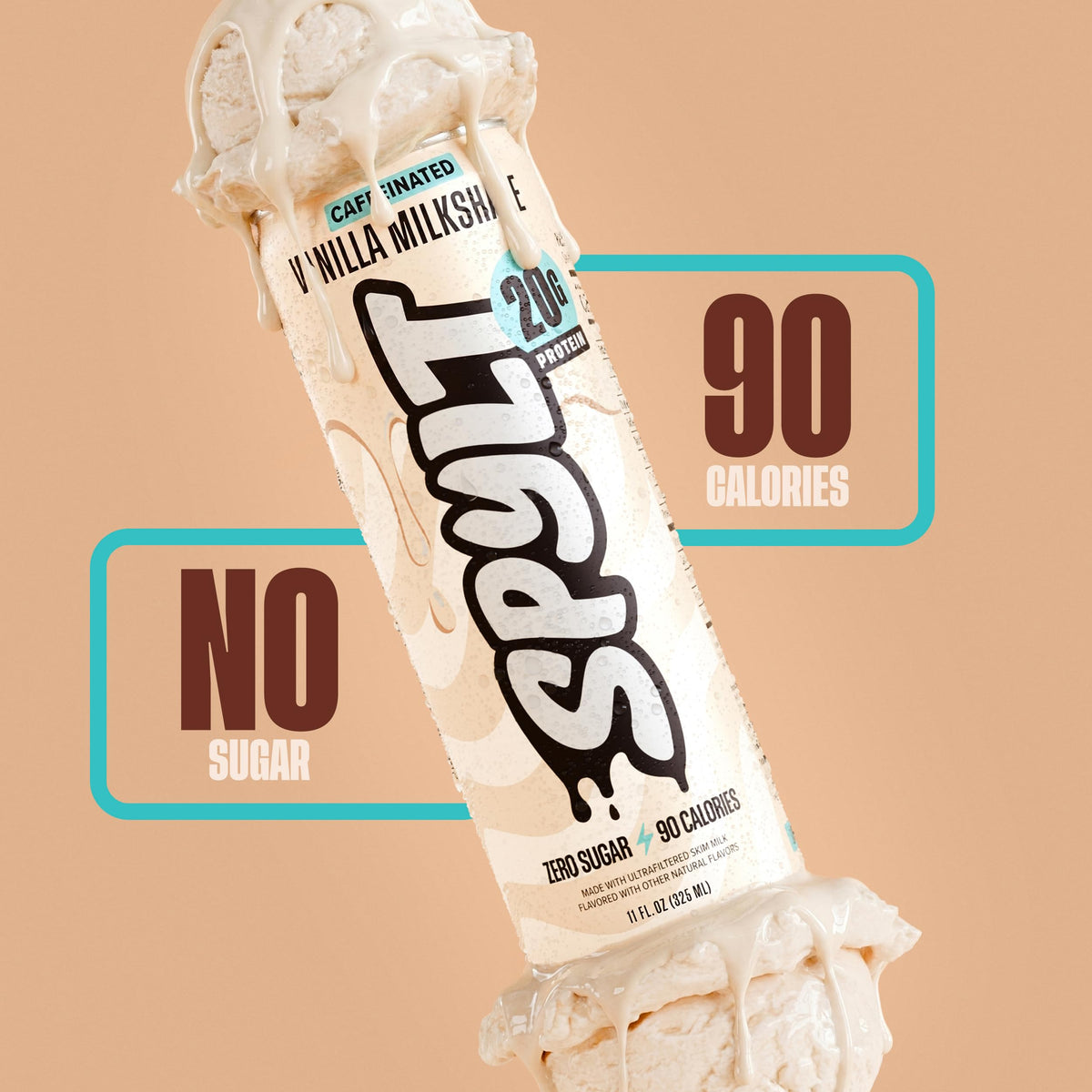 Spylt High Protein Cookies & Cream Milk with 60mg Caffeine & 20g Protein - 90 Calories, Ready to Drink, Sugar Free, Lactose Free Milk, Perfect for Workout Recovery & Afternoon Pick Me Up - 12 Count - Packaging May Vary