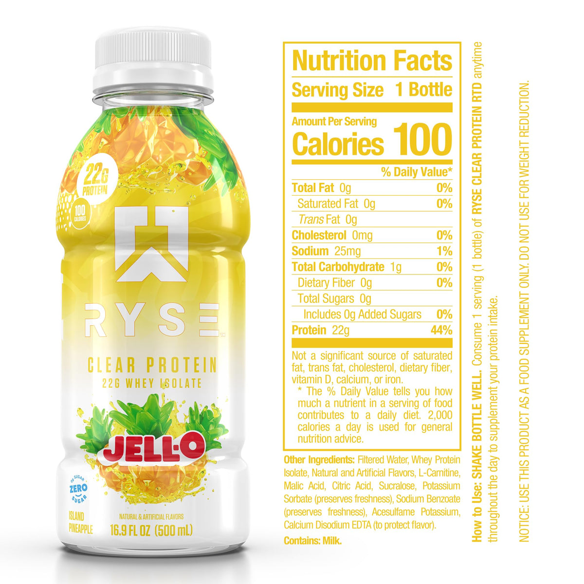 RYSE Clear Protein Drink - Kool-Aid Tropical Punch - 100 Calories, 22g Whey Isolate Protein Shake, Sugar-Free, 0g Fat & Lactose-Free - Refreshing Ready-to-Drink Beverage - 16.9 fl oz Bottles (12-Pack)