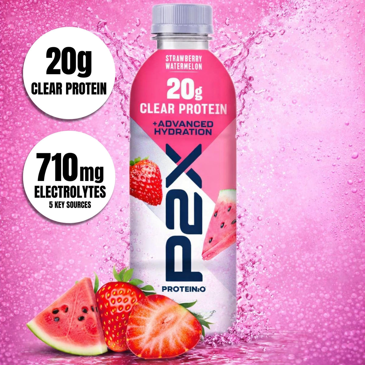 Protein2o P2X Advanced Hydration 20g Clear Protein Drink, 720mg of Electrolytes, 0g of Sugar - Post-Workout Recovery - 16.9 Fl Oz - 12 Count Mixed Berry