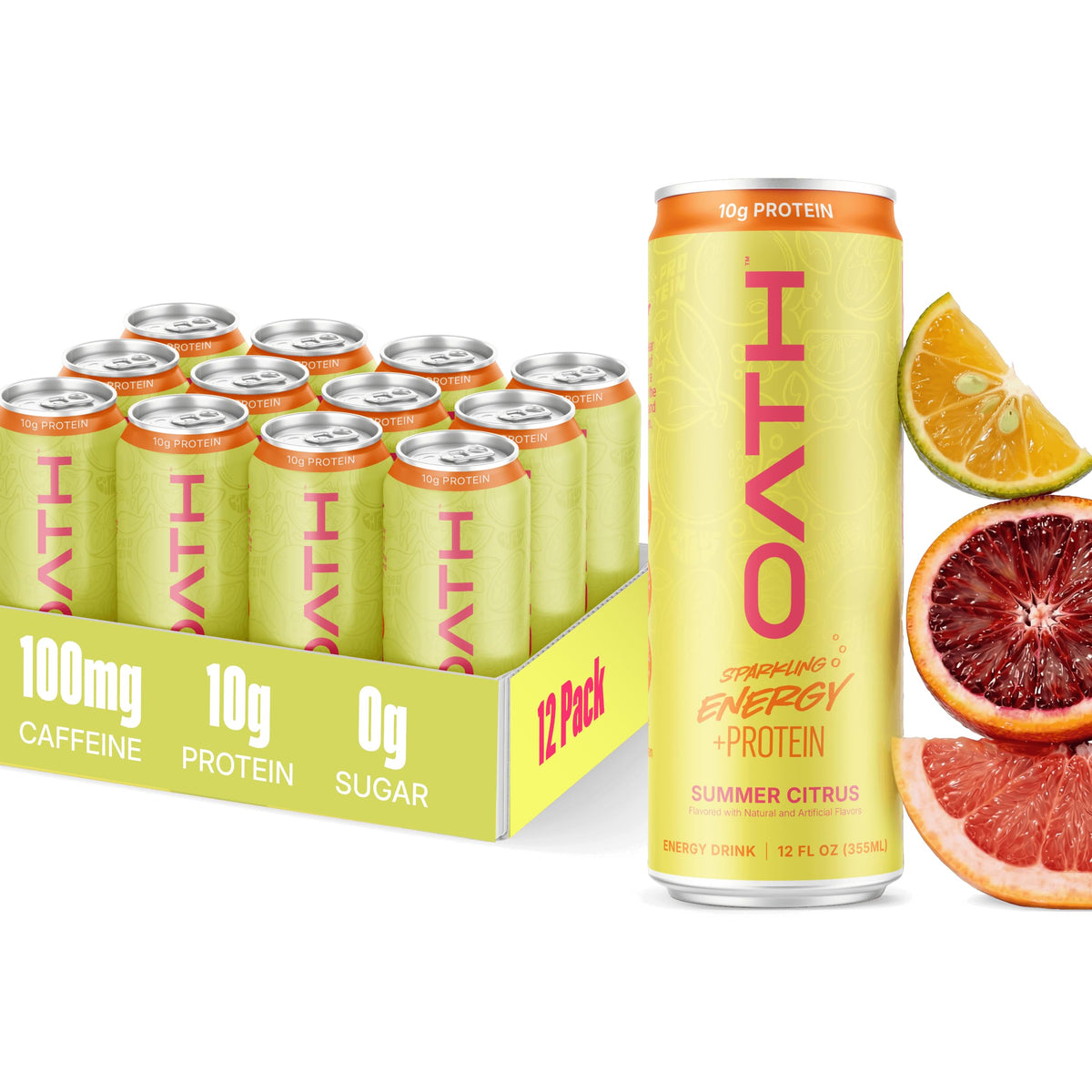 Oath Nutrition Sparkling Energy + Protein Drink, Juicy Peach Flavored, Sugar-Free Energy Drink with 10g of Complete Protein, 100mg of Natural Caffeine, 12 Ounces (12 Pack)