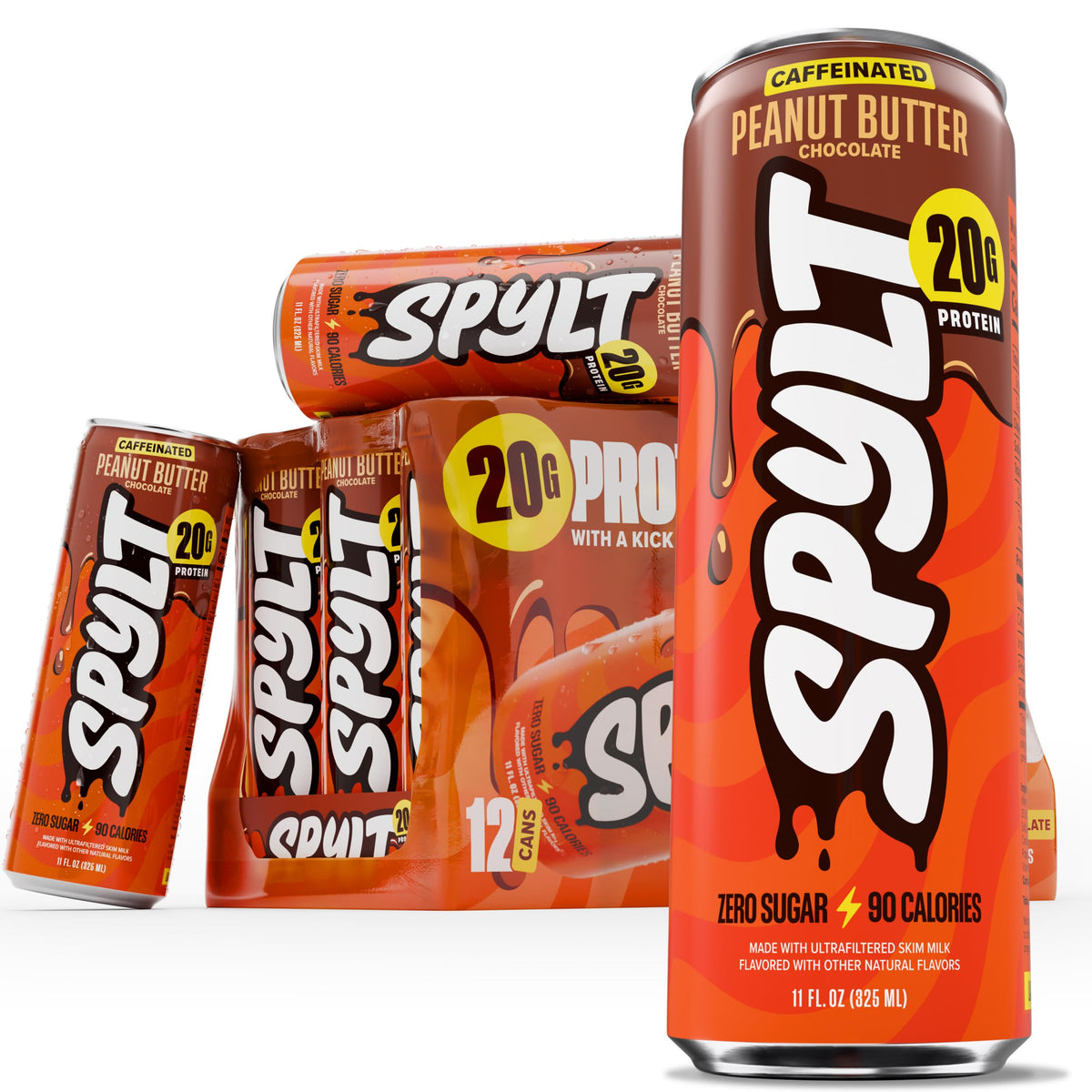 Spylt High Protein Cookies & Cream Milk with 60mg Caffeine & 20g Protein - 90 Calories, Ready to Drink, Sugar Free, Lactose Free Milk, Perfect for Workout Recovery & Afternoon Pick Me Up - 12 Count - Packaging May Vary