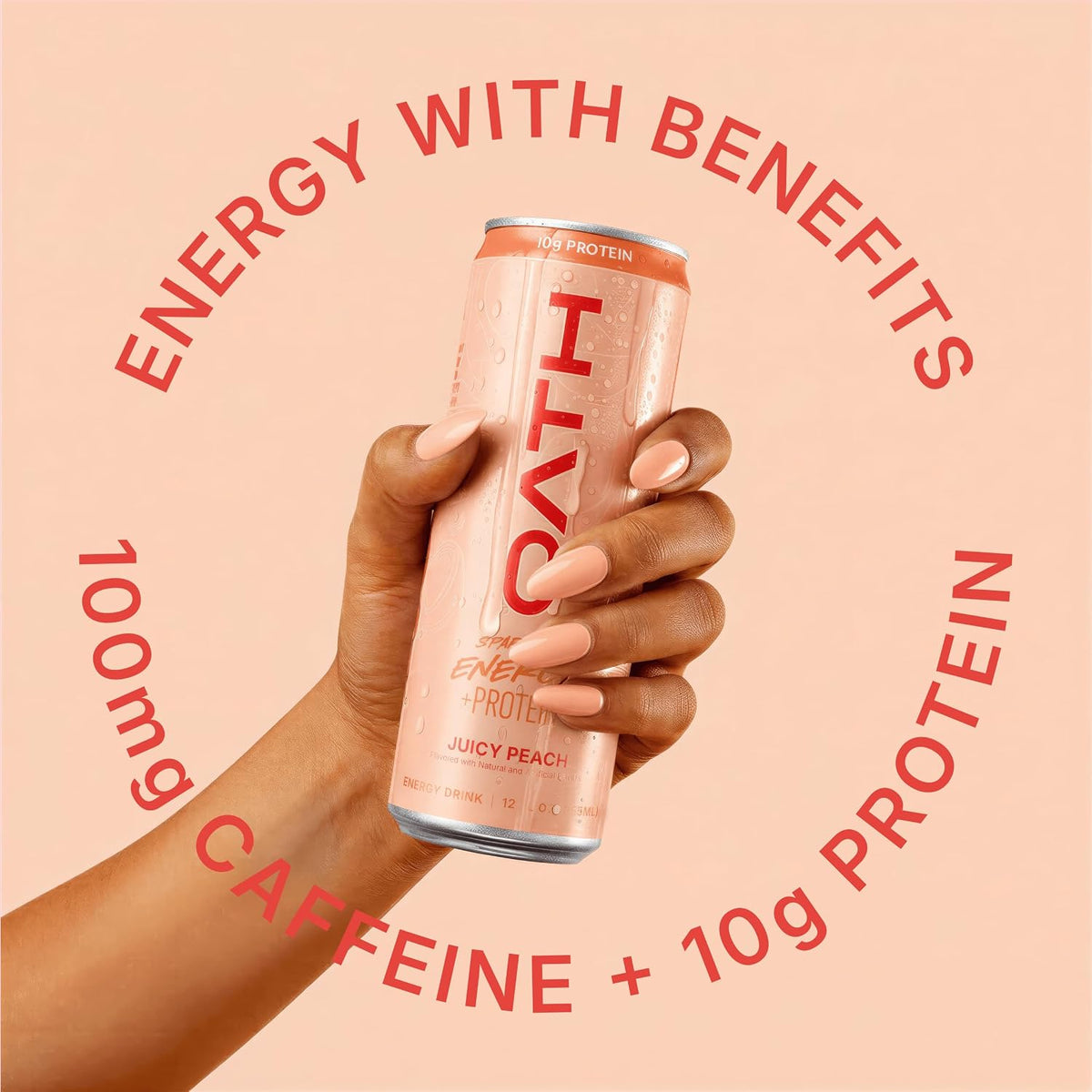 Oath Nutrition Sparkling Energy + Protein Drink, Juicy Peach Flavored, Sugar-Free Energy Drink with 10g of Complete Protein, 100mg of Natural Caffeine, 12 Ounces (12 Pack)