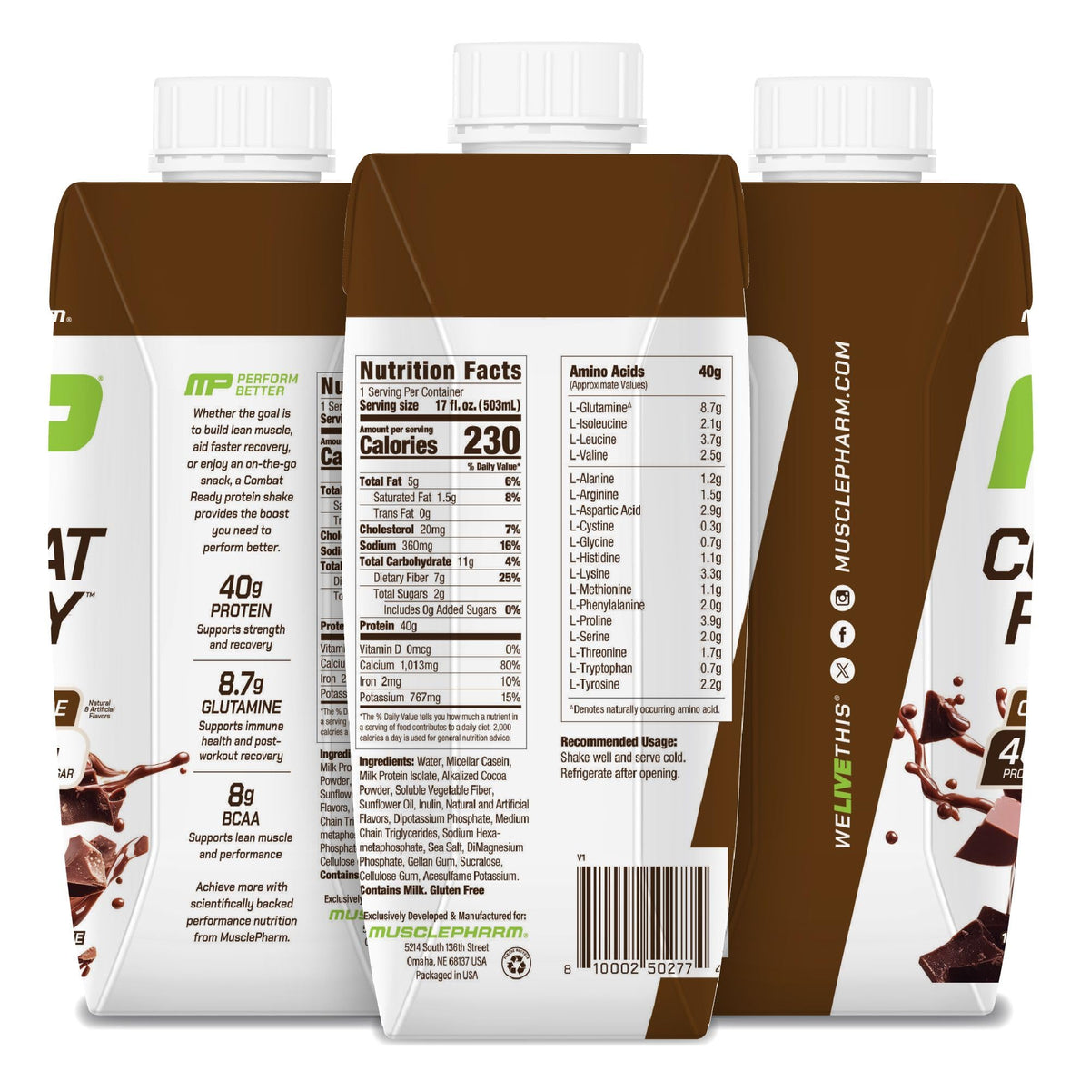 MusclePharm Combat Ready Protein Shake | Vanilla Ice Cream - 12 Pack
