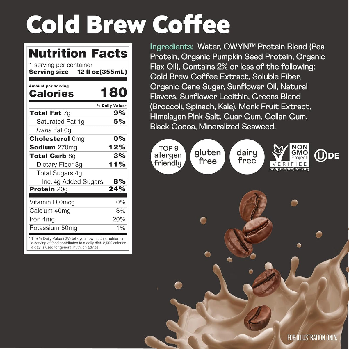 OWYN Only What You Need Dark Chocolate Flavored 20g Protein Shake, 12 Ct