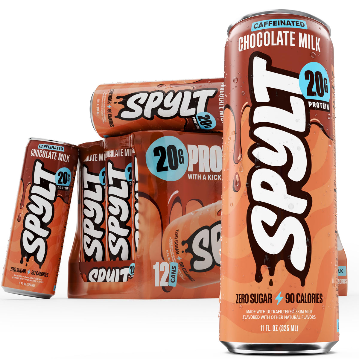 Spylt High Protein Cookies & Cream Milk with 60mg Caffeine & 20g Protein - 90 Calories, Ready to Drink, Sugar Free, Lactose Free Milk, Perfect for Workout Recovery & Afternoon Pick Me Up - 12 Count - Packaging May Vary