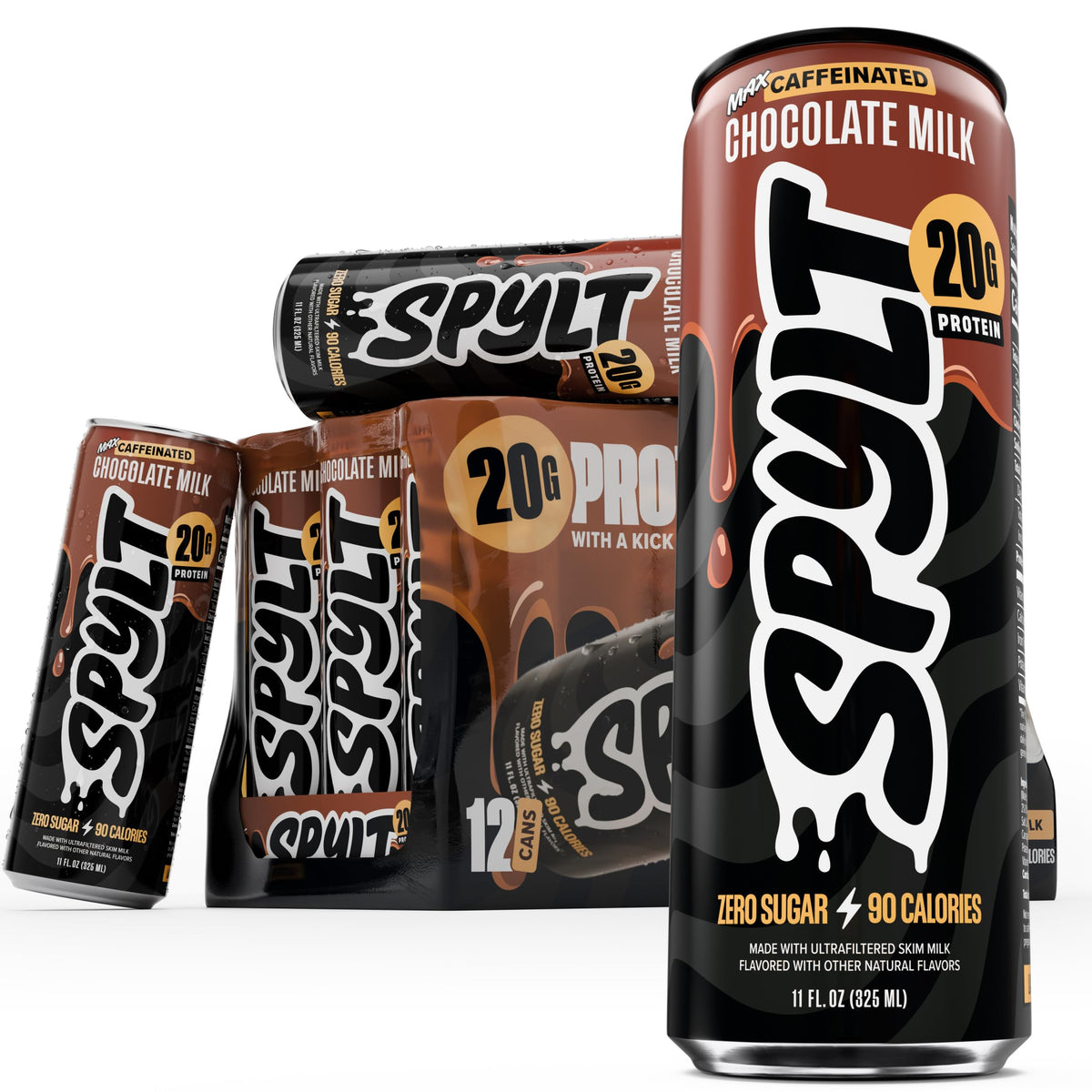 Spylt High Protein Cookies & Cream Milk with 60mg Caffeine & 20g Protein - 90 Calories, Ready to Drink, Sugar Free, Lactose Free Milk, Perfect for Workout Recovery & Afternoon Pick Me Up - 12 Count - Packaging May Vary