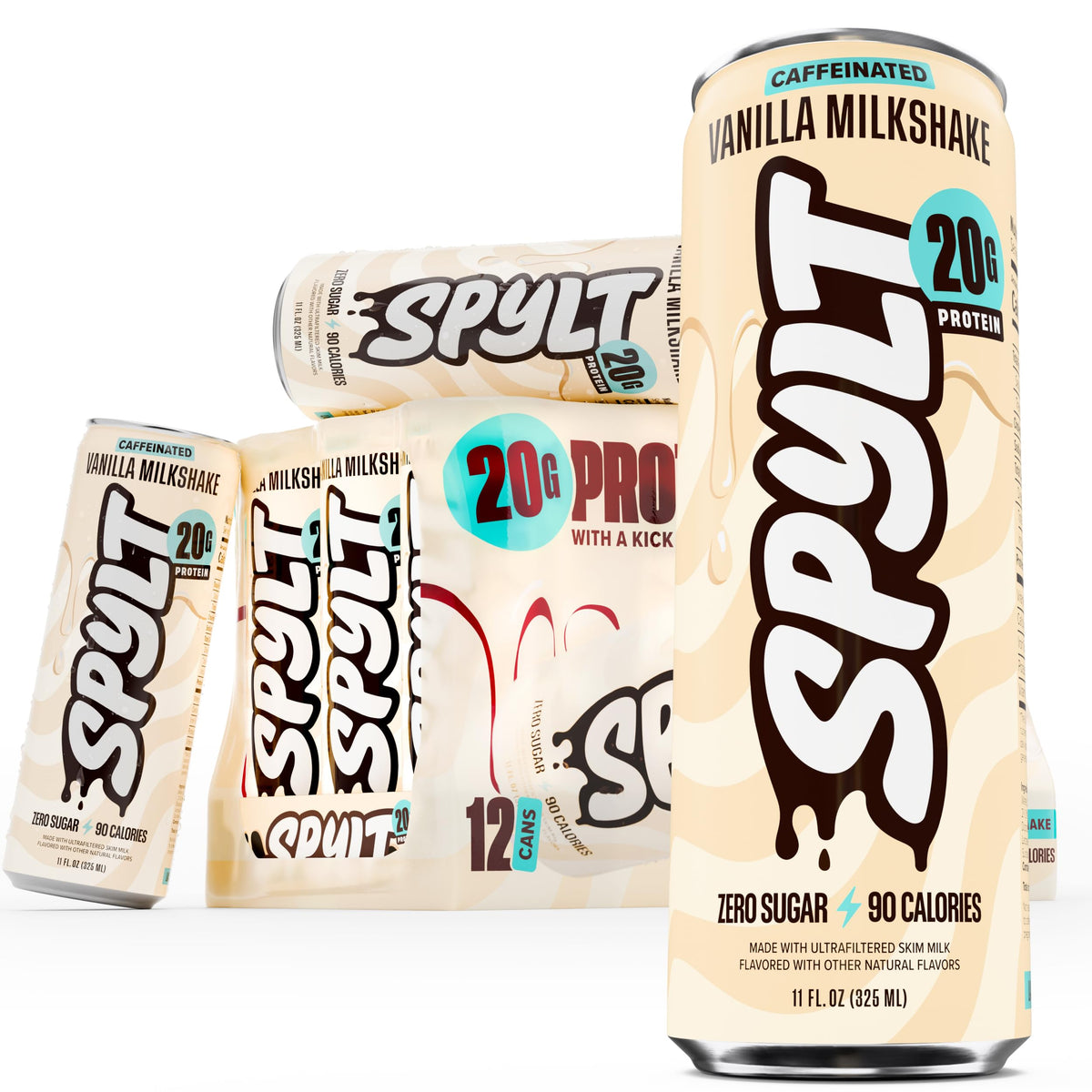 Spylt High Protein Cookies & Cream Milk with 60mg Caffeine & 20g Protein - 90 Calories, Ready to Drink, Sugar Free, Lactose Free Milk, Perfect for Workout Recovery & Afternoon Pick Me Up - 12 Count - Packaging May Vary