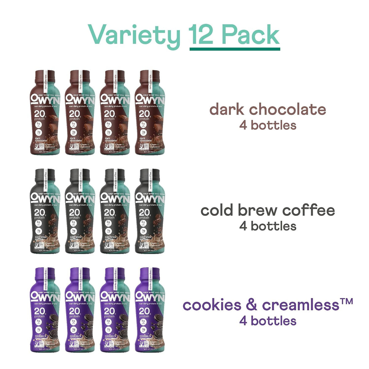 OWYN Only What You Need Dark Chocolate Flavored 20g Protein Shake, 12 Ct