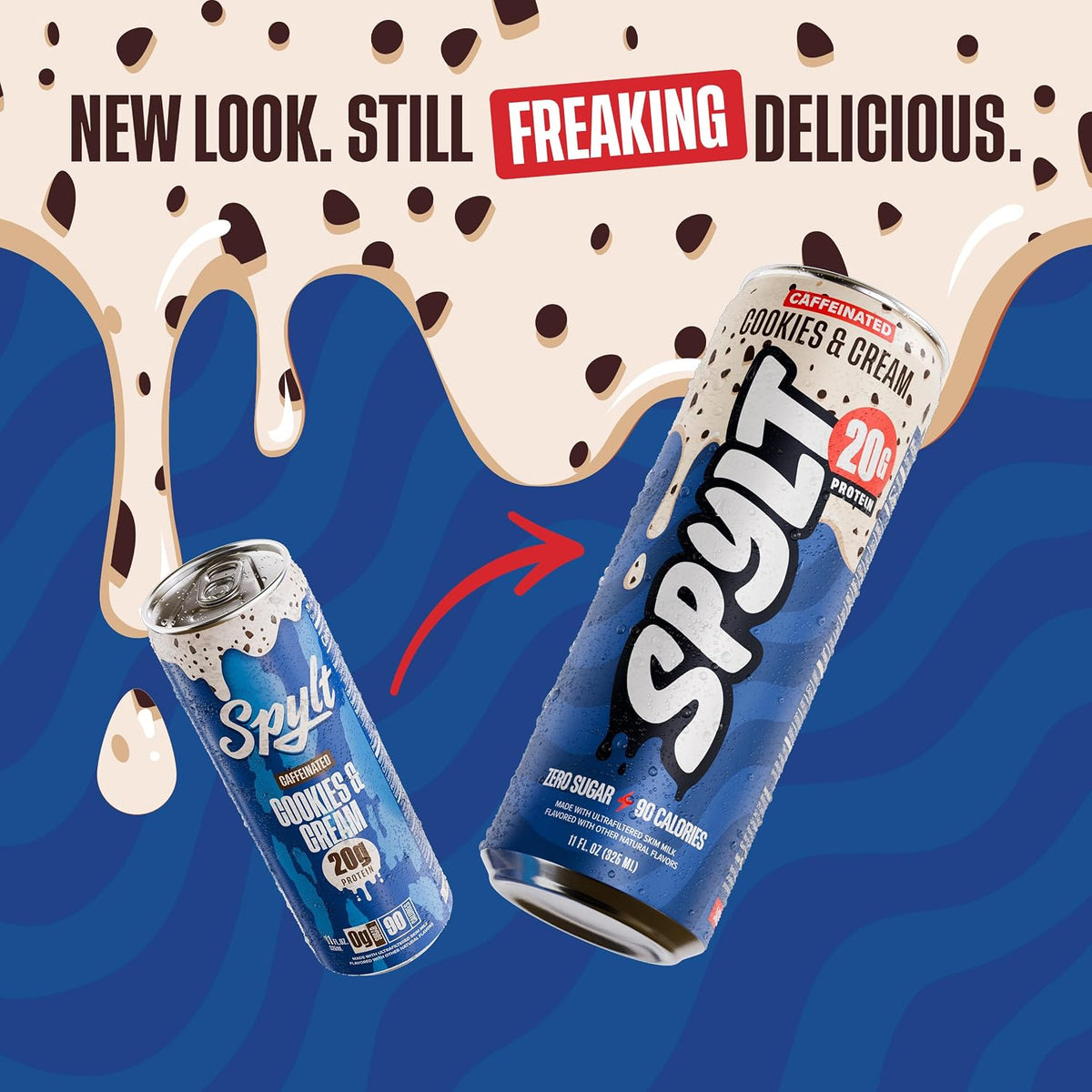 Spylt High Protein Cookies & Cream Milk with 60mg Caffeine & 20g Protein - 90 Calories, Ready to Drink, Sugar Free, Lactose Free Milk, Perfect for Workout Recovery & Afternoon Pick Me Up - 12 Count - Packaging May Vary