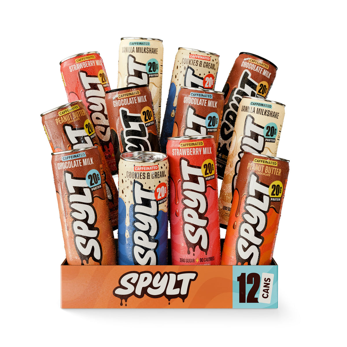 Spylt High Protein Cookies & Cream Milk with 60mg Caffeine & 20g Protein - 90 Calories, Ready to Drink, Sugar Free, Lactose Free Milk, Perfect for Workout Recovery & Afternoon Pick Me Up - 12 Count - Packaging May Vary