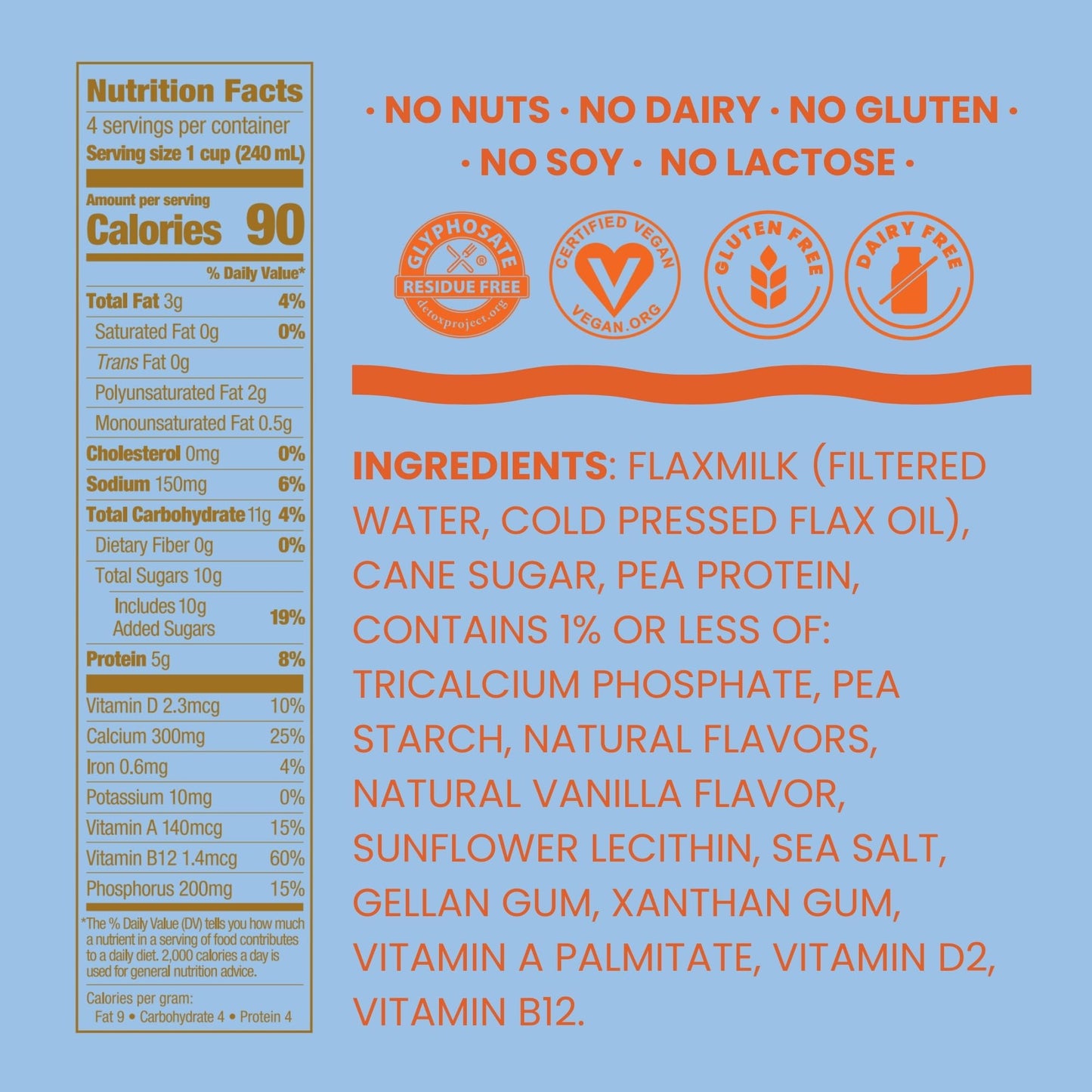 Good Karma Unsweetened Flaxmilk +Protein, 32 Ounce (Pack of 6), 5g Plant Protein + 1200mg Omega-3 Per Serving, Plant-Based Non-Dairy Milk Alternative, Lactose Free, Nut Free, Vegan, Shelf Stable