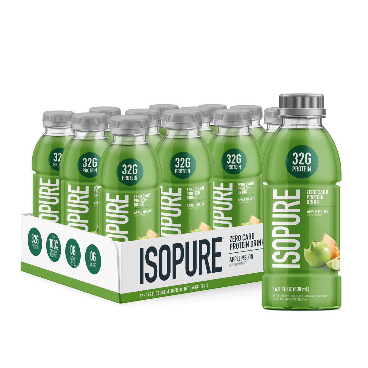 Isopure Zero Carb Clear Protein Drink, Green Tea 12 Count