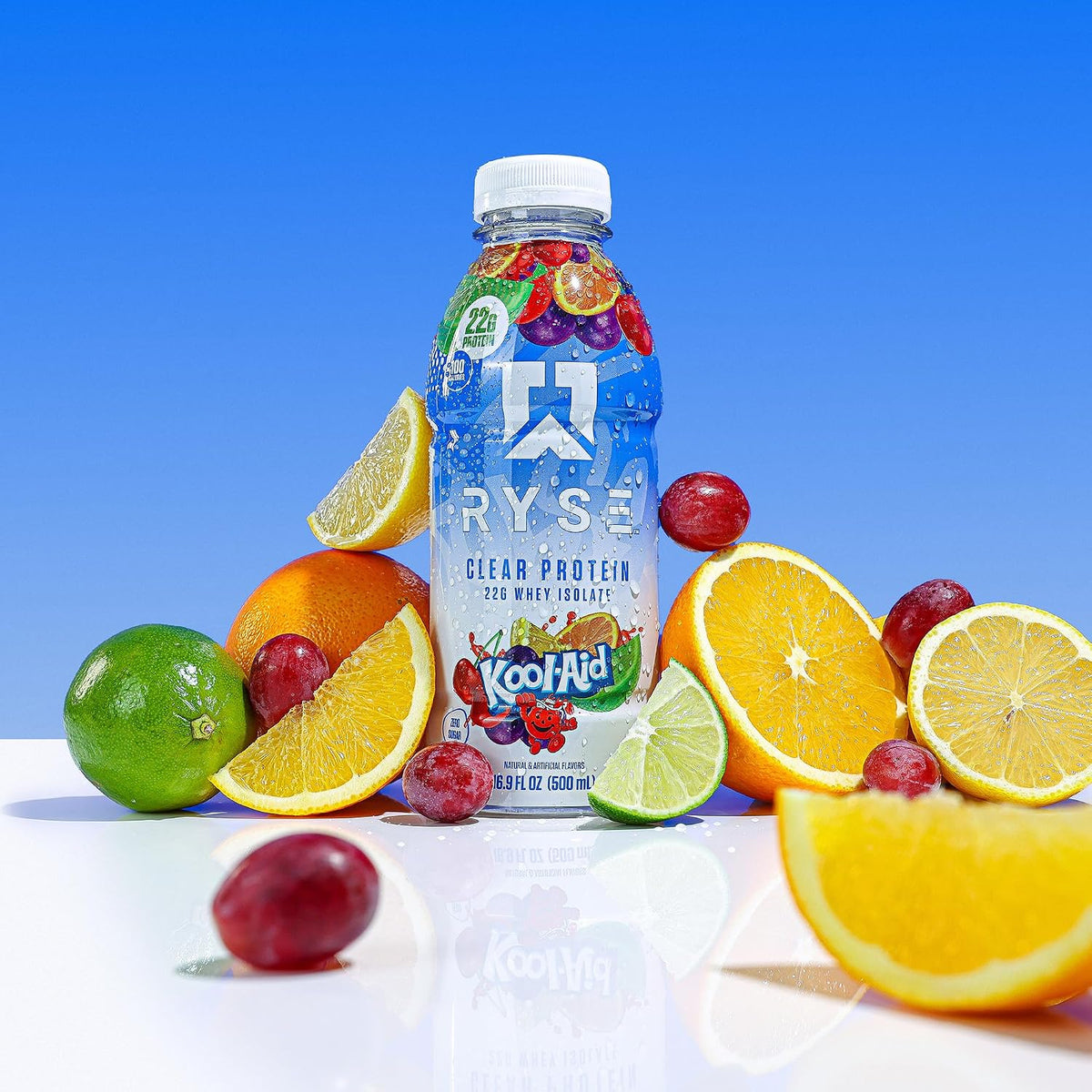 RYSE Clear Protein Drink - Kool-Aid Tropical Punch - 100 Calories, 22g Whey Isolate Protein Shake, Sugar-Free, 0g Fat & Lactose-Free - Refreshing Ready-to-Drink Beverage - 16.9 fl oz Bottles (12-Pack)
