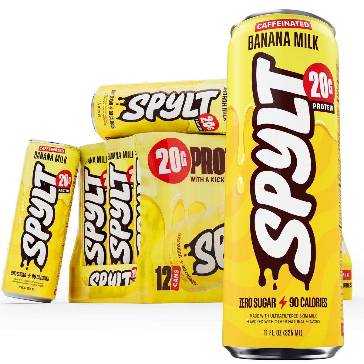 Spylt High Protein Cookies & Cream Milk with 60mg Caffeine & 20g Protein - 90 Calories, Ready to Drink, Sugar Free, Lactose Free Milk, Perfect for Workout Recovery & Afternoon Pick Me Up - 12 Count - Packaging May Vary