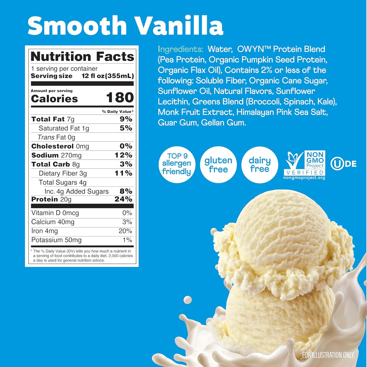 OWYN Only What You Need Dark Chocolate Flavored 20g Protein Shake, 12 Ct