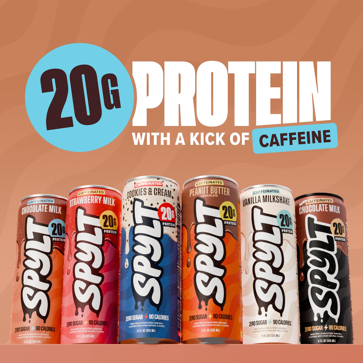Spylt High Protein Cookies & Cream Milk with 60mg Caffeine & 20g Protein - 90 Calories, Ready to Drink, Sugar Free, Lactose Free Milk, Perfect for Workout Recovery & Afternoon Pick Me Up - 12 Count - Packaging May Vary