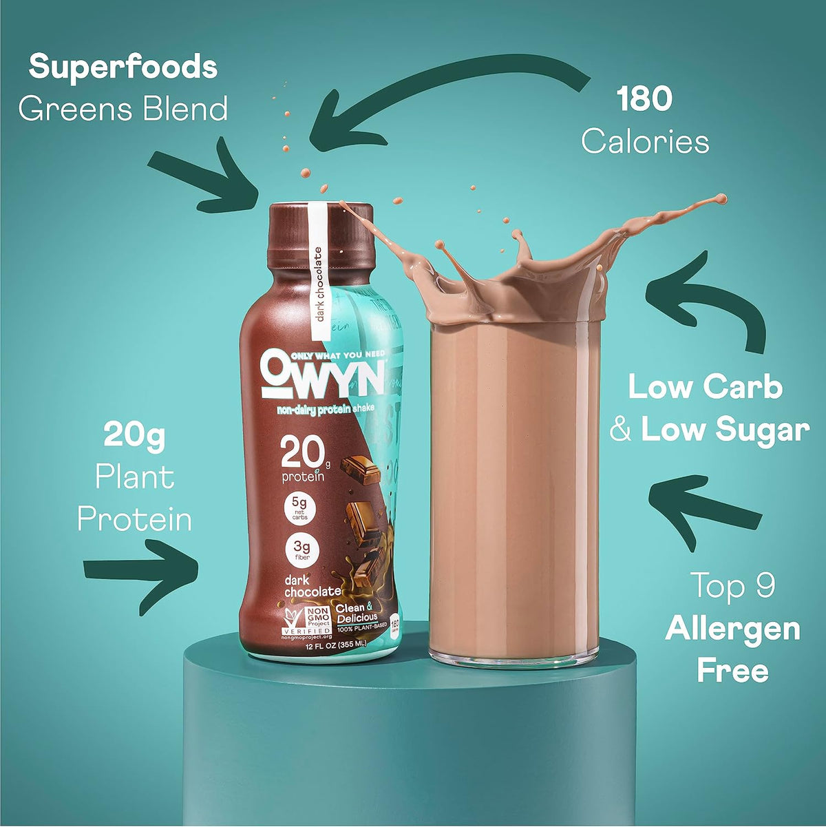 OWYN Only What You Need Dark Chocolate Flavored 20g Protein Shake, 12 Ct