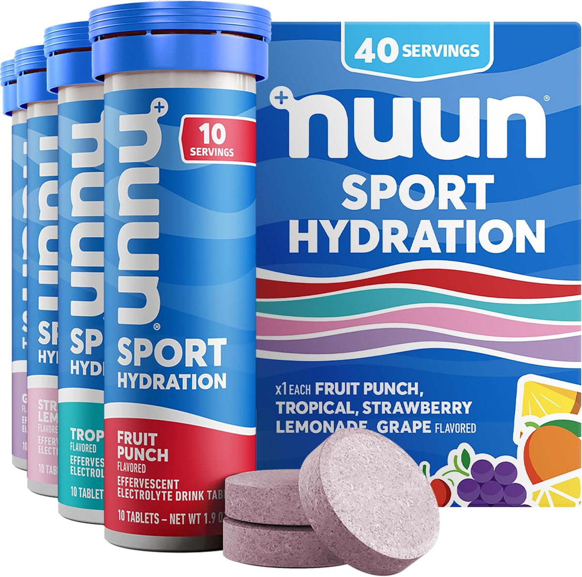 Nuun Sport Electrolyte Tablets with Magnesium, Calcium, Potassium, Chloride & Sodium, Gluten Free & Vegan, Mixed Flavors, 6 Pack (60 Servings Total)