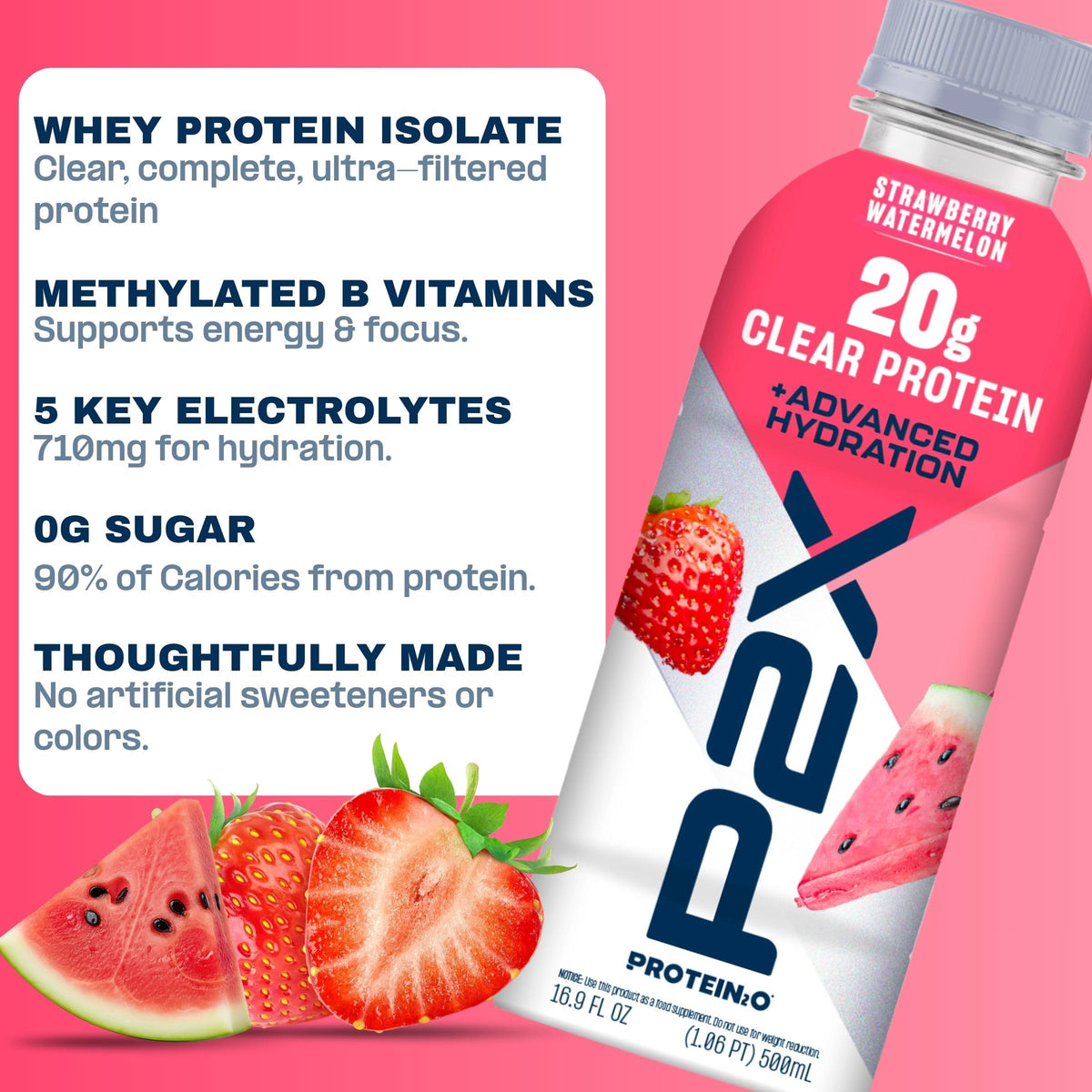 Protein2o P2X Advanced Hydration 20g Clear Protein Drink, 720mg of Electrolytes, 0g of Sugar - Post-Workout Recovery - 16.9 Fl Oz - 12 Count Mixed Berry