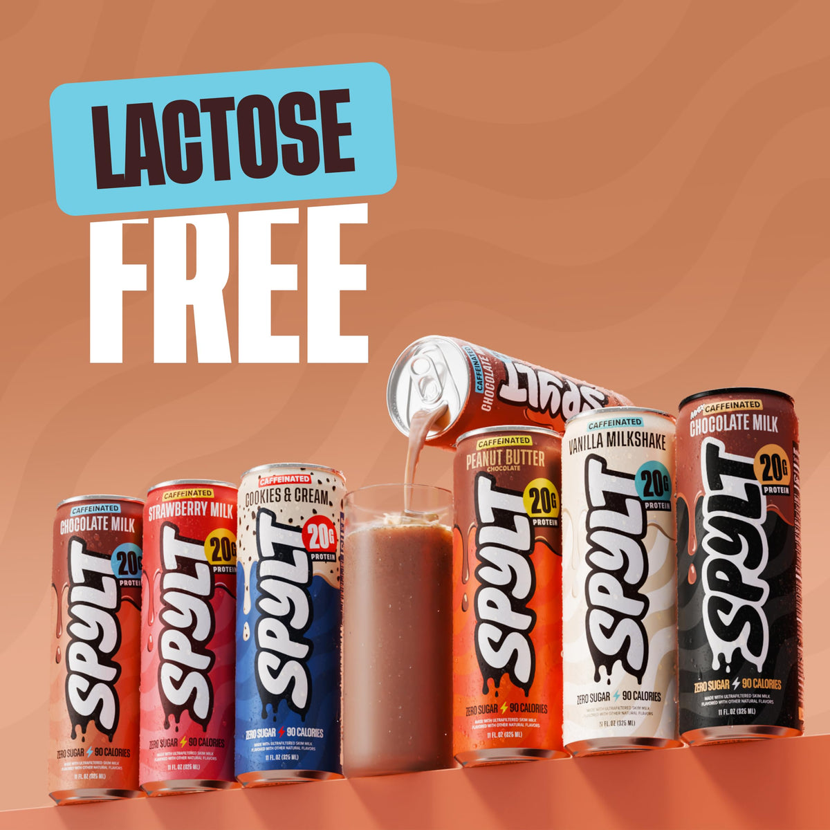 Spylt High Protein Cookies & Cream Milk with 60mg Caffeine & 20g Protein - 90 Calories, Ready to Drink, Sugar Free, Lactose Free Milk, Perfect for Workout Recovery & Afternoon Pick Me Up - 12 Count - Packaging May Vary