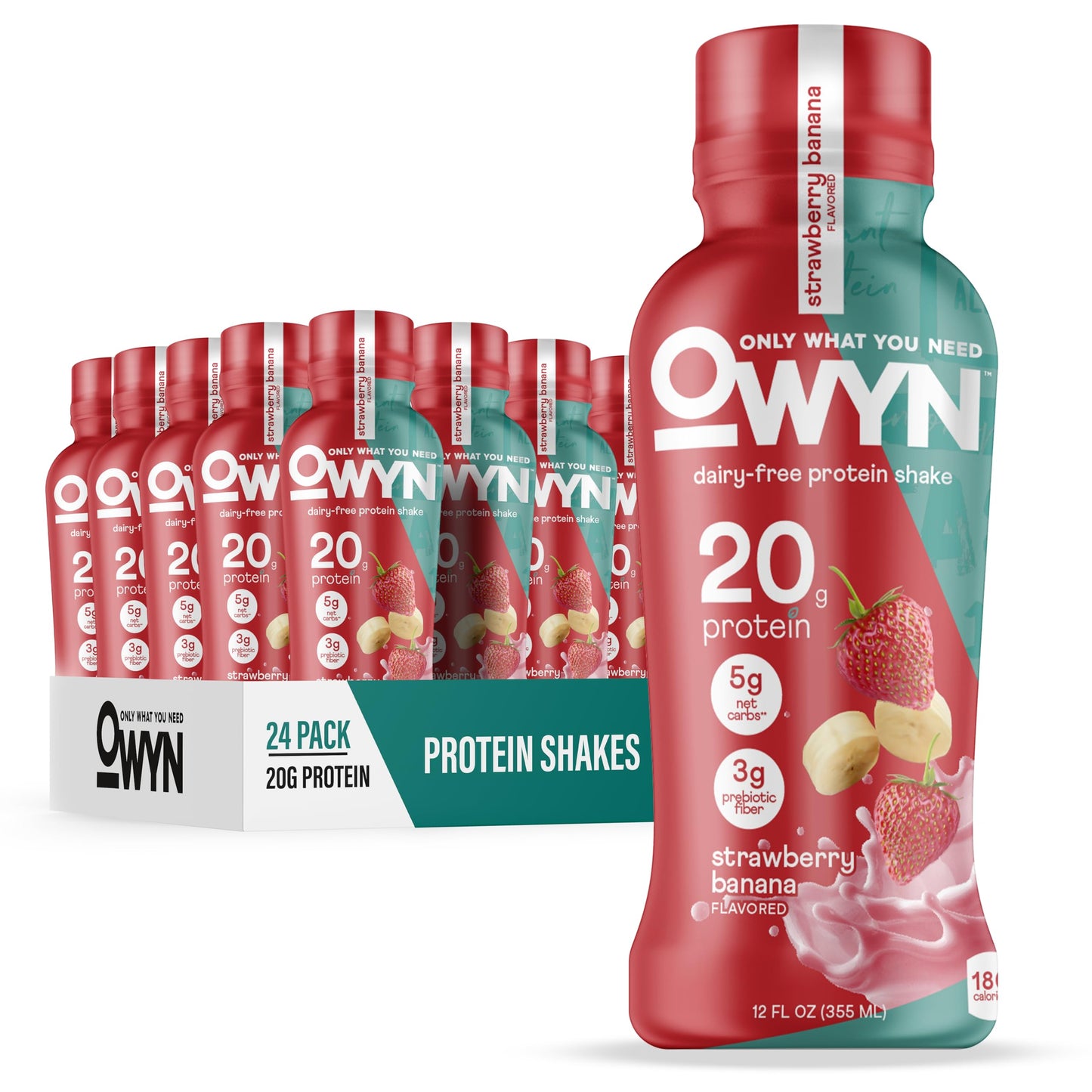 OWYN Only What You Need Protein Shake Variety Pack, Dark Chocolate, Cold Brew Coffee, Cookies and Creamless, 20g Protein, 4g Sugar, 3g Fiber, Dairy Free, Plant Based Protein Drink, 12 CT