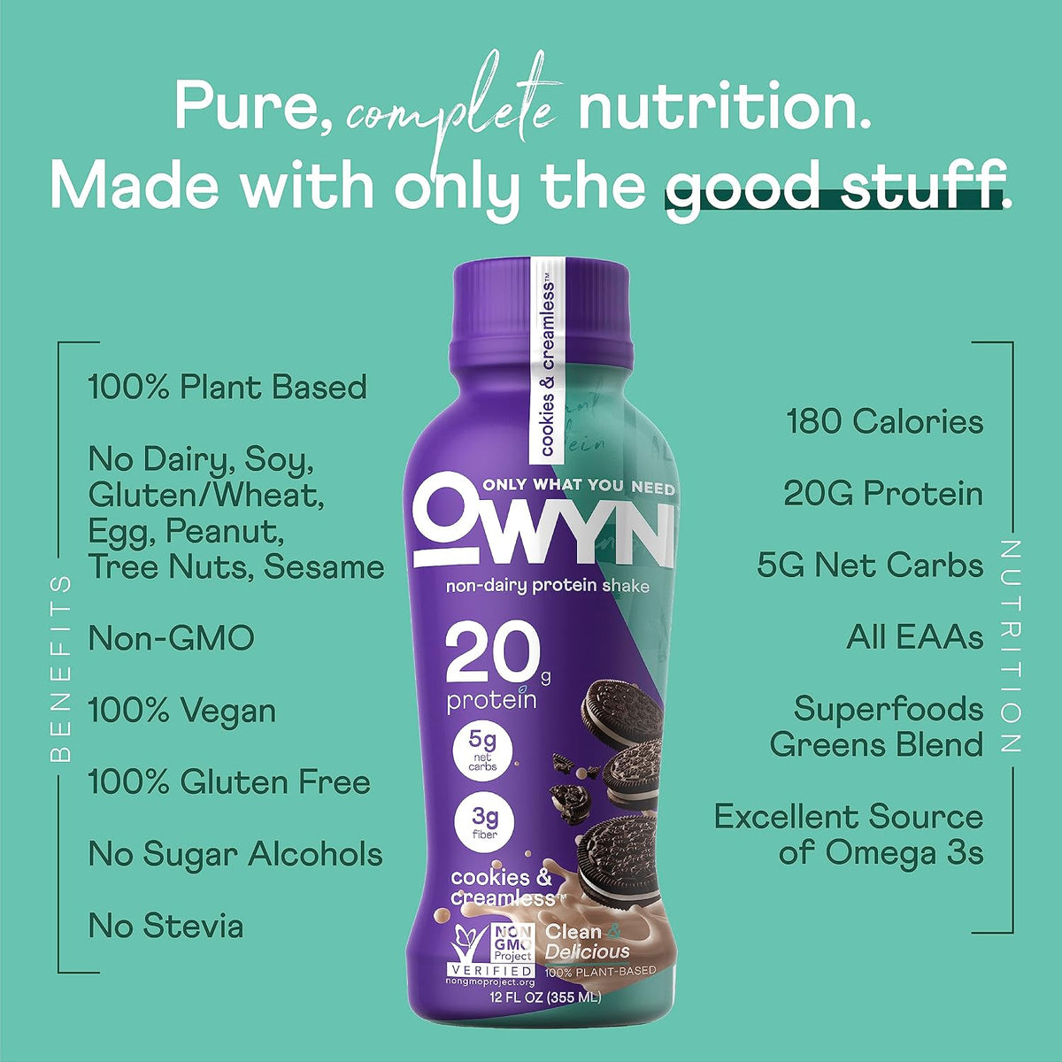 OWYN Only What You Need Dark Chocolate Flavored 20g Protein Shake, 12 Ct