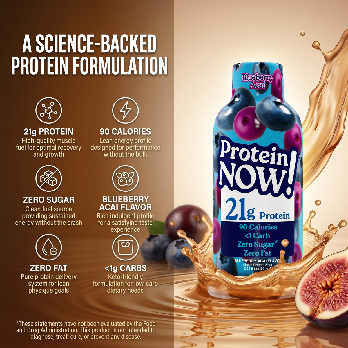Protein Now Liquid 3 oz. Protein Shot By NutraBio– 21g Protein, 0 Carbs, 0 Fat, GLP-1 Support, Ready-to-Drink, No Refrigeration, Whey & Collagen Protein for Hair, Skin & Nails, On-the-Go Nutrition- Orange Mango