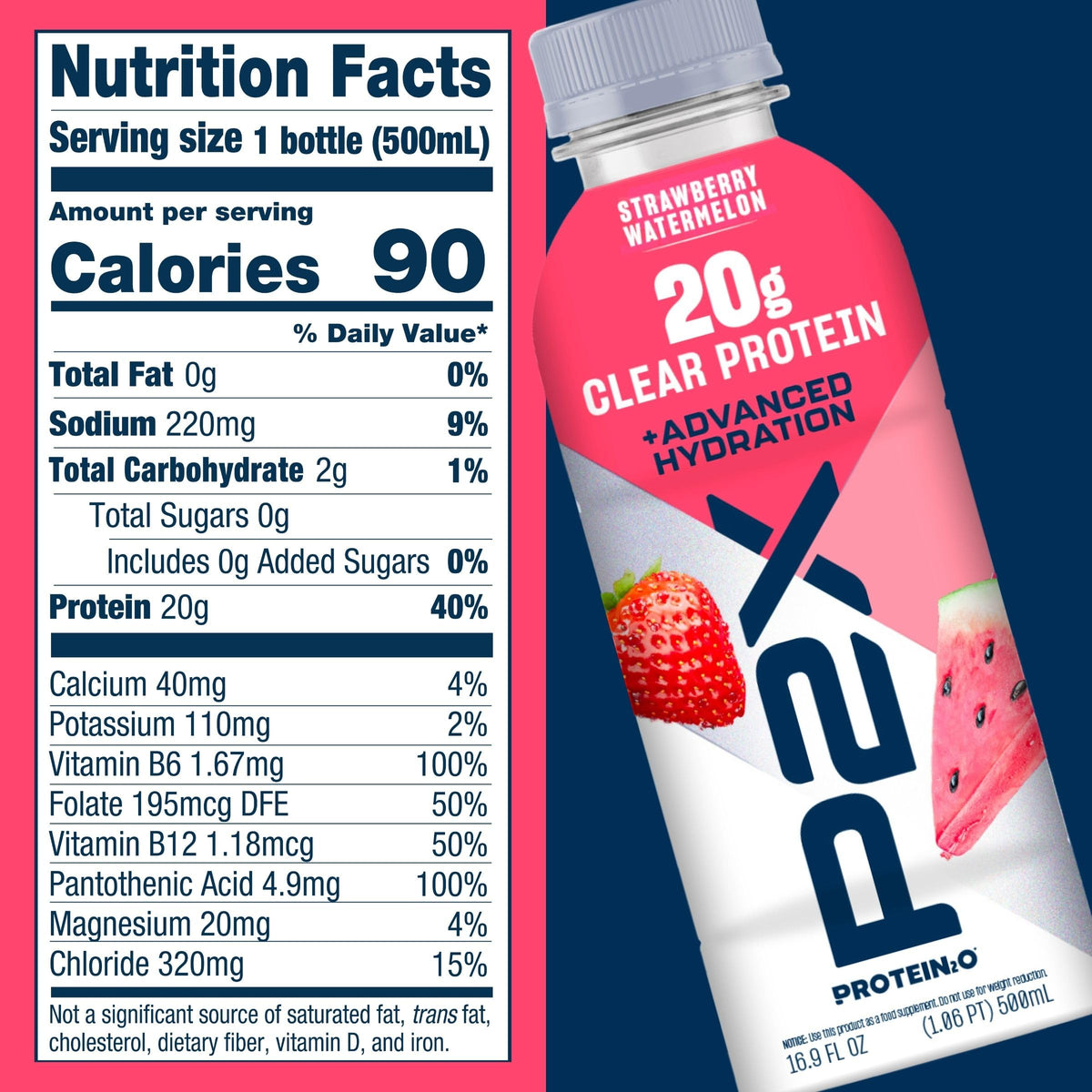Protein2o P2X Advanced Hydration 20g Clear Protein Drink, 720mg of Electrolytes, 0g of Sugar - Post-Workout Recovery - 16.9 Fl Oz - 12 Count Mixed Berry