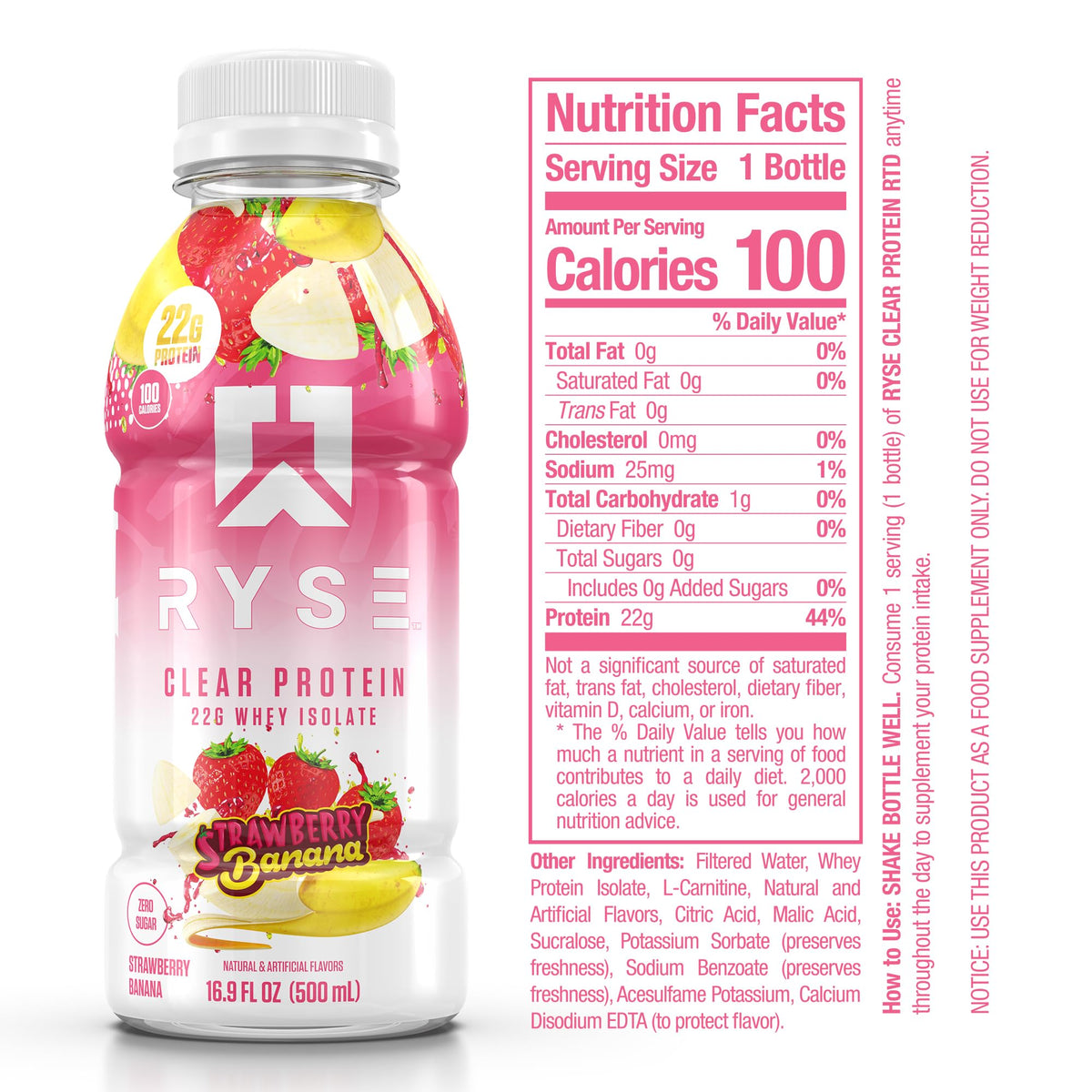 RYSE Clear Protein Drink - Kool-Aid Tropical Punch - 100 Calories, 22g Whey Isolate Protein Shake, Sugar-Free, 0g Fat & Lactose-Free - Refreshing Ready-to-Drink Beverage - 16.9 fl oz Bottles (12-Pack)