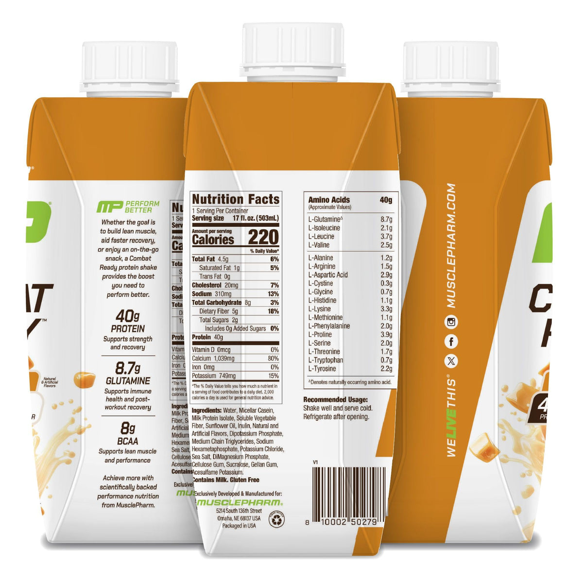 MusclePharm Combat Ready Protein Shake | Vanilla Ice Cream - 12 Pack