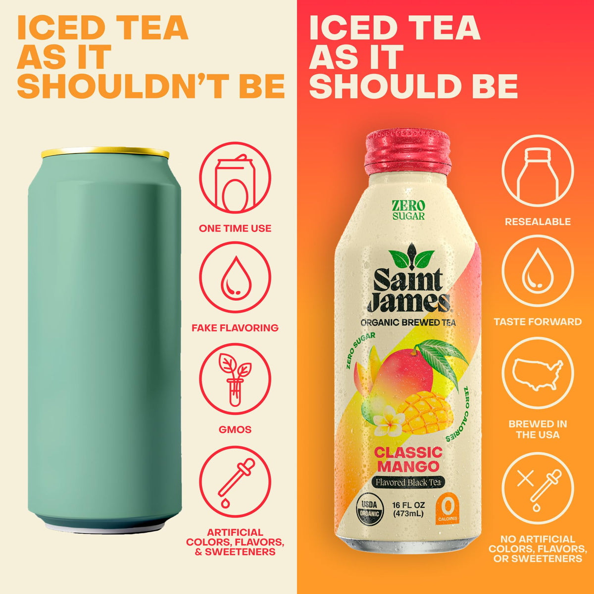 Saint James Iced Tea - Organic Tea, Party Variety Pack, 12 Pack