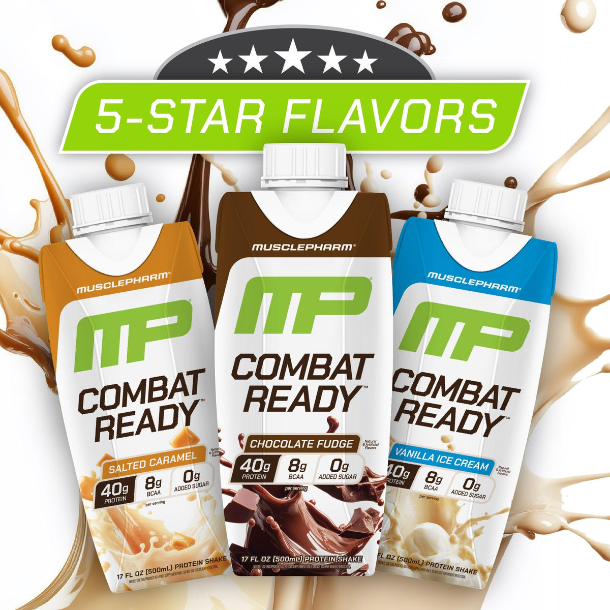 MusclePharm Combat Ready Protein Shake | Vanilla Ice Cream - 12 Pack