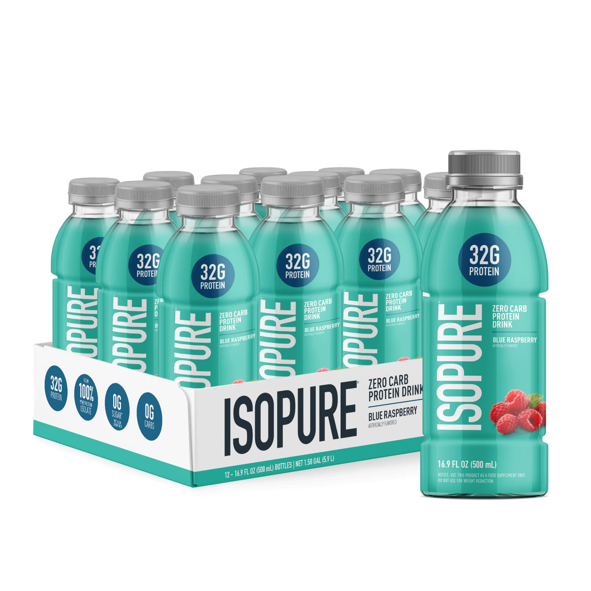 Isopure Zero Carb Clear Protein Drink, Green Tea 12 Count