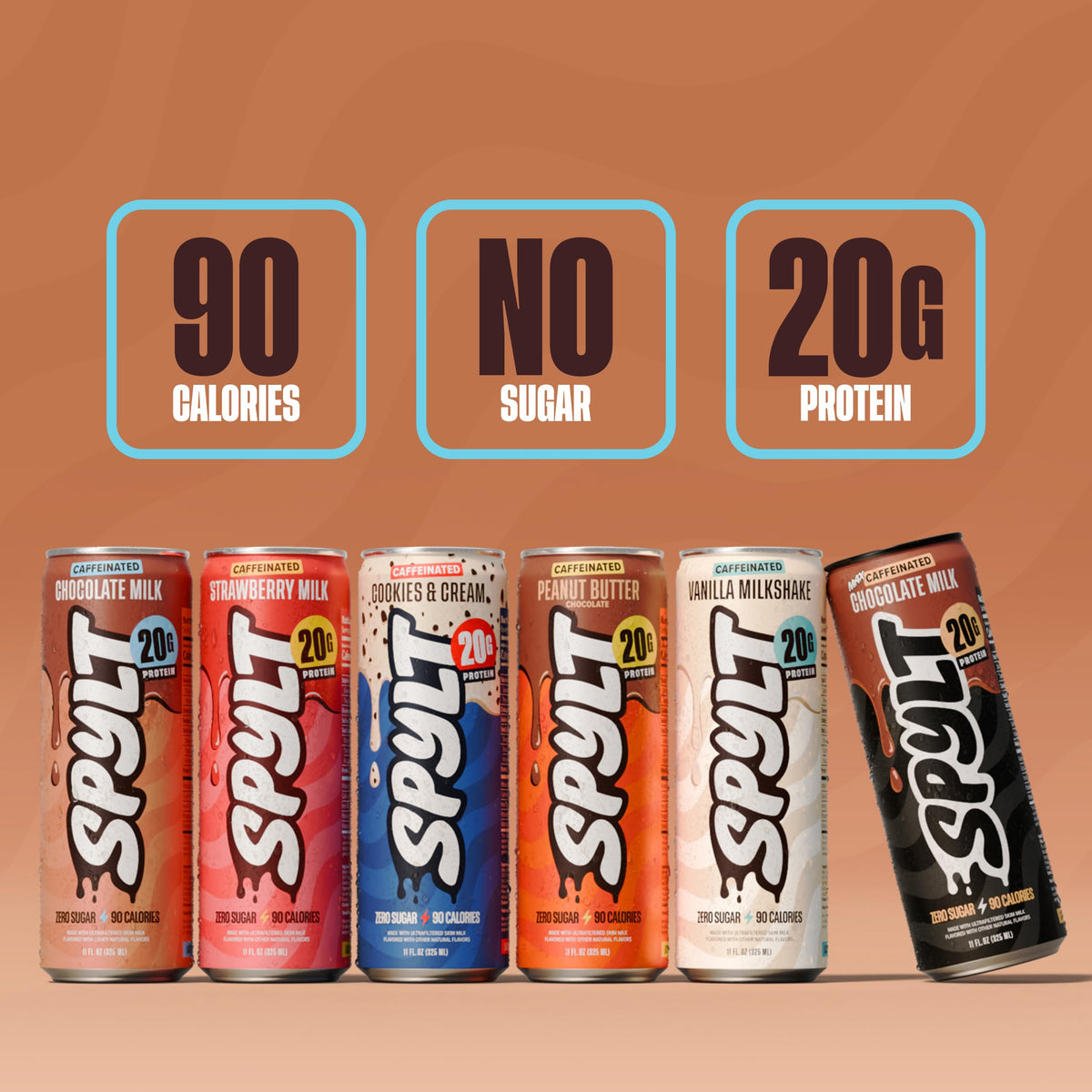 Spylt High Protein Cookies & Cream Milk with 60mg Caffeine & 20g Protein - 90 Calories, Ready to Drink, Sugar Free, Lactose Free Milk, Perfect for Workout Recovery & Afternoon Pick Me Up - 12 Count - Packaging May Vary