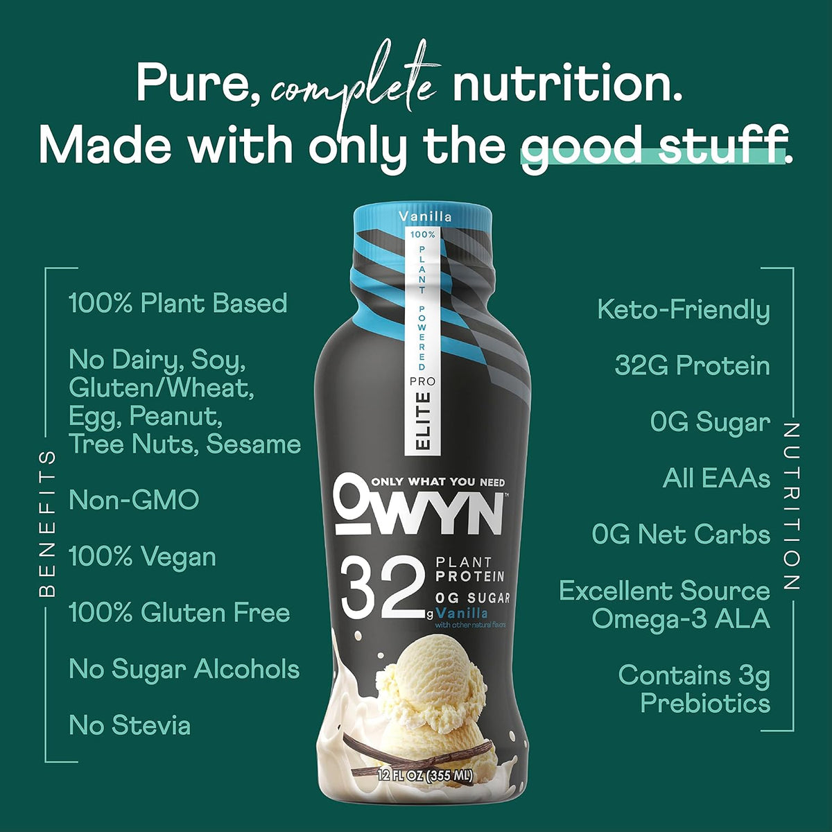 OWYN Only What You Need Dark Chocolate Flavored 20g Protein Shake, 12 Ct