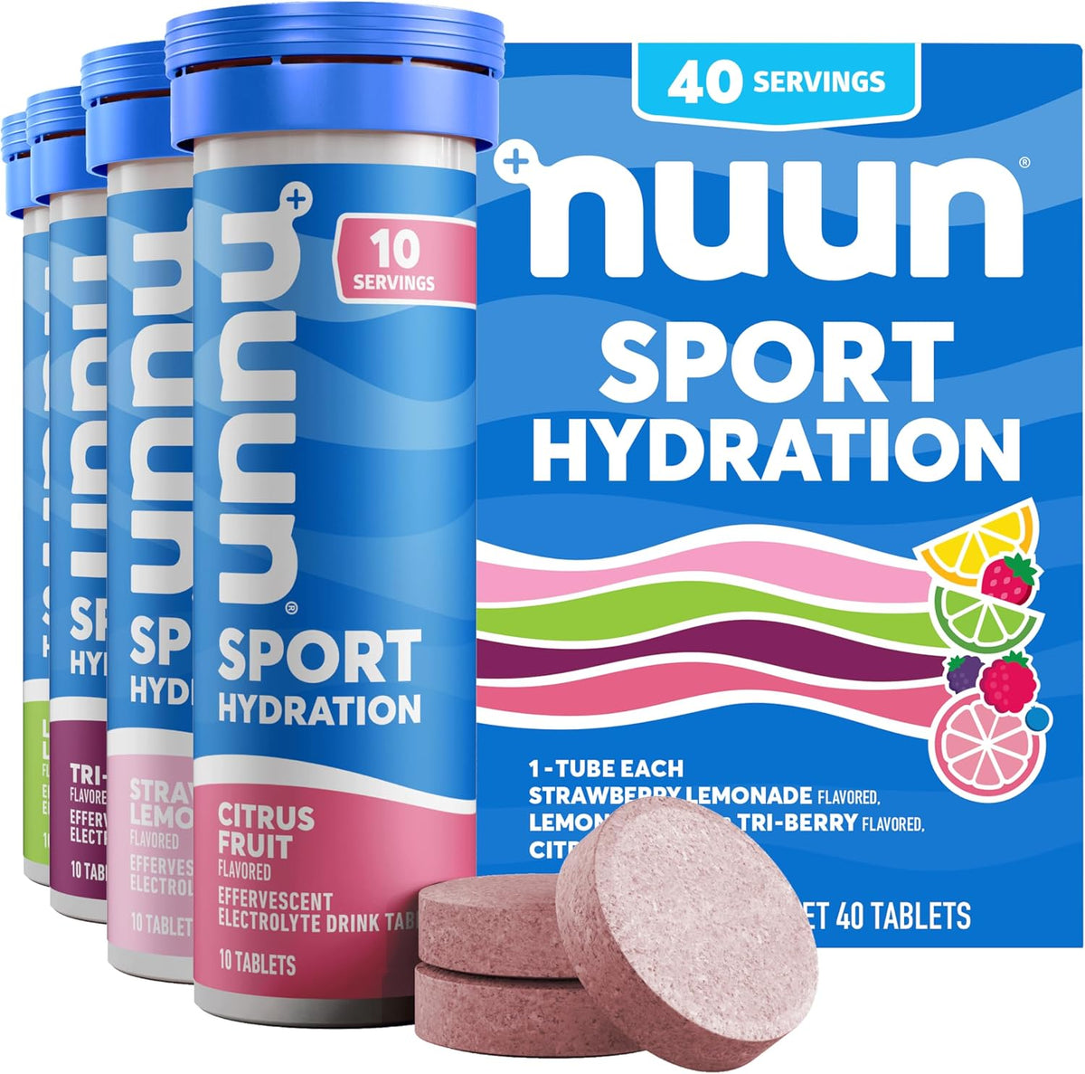 Nuun Sport Electrolyte Tablets with Magnesium, Calcium, Potassium, Chloride & Sodium, Gluten Free & Vegan, Mixed Flavors, 6 Pack (60 Servings Total)