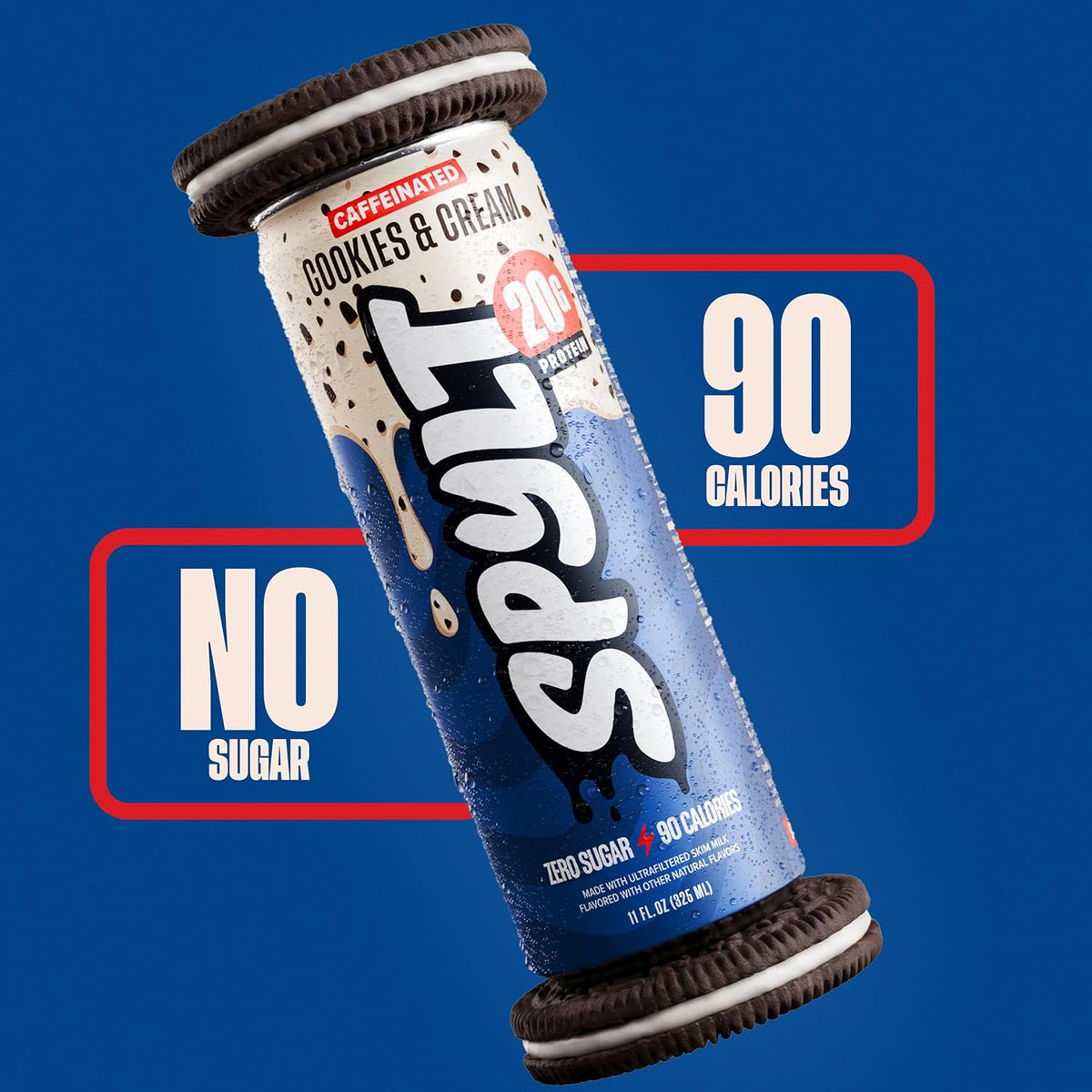 Spylt High Protein Cookies & Cream Milk with 60mg Caffeine & 20g Protein - 90 Calories, Ready to Drink, Sugar Free, Lactose Free Milk, Perfect for Workout Recovery & Afternoon Pick Me Up - 12 Count - Packaging May Vary