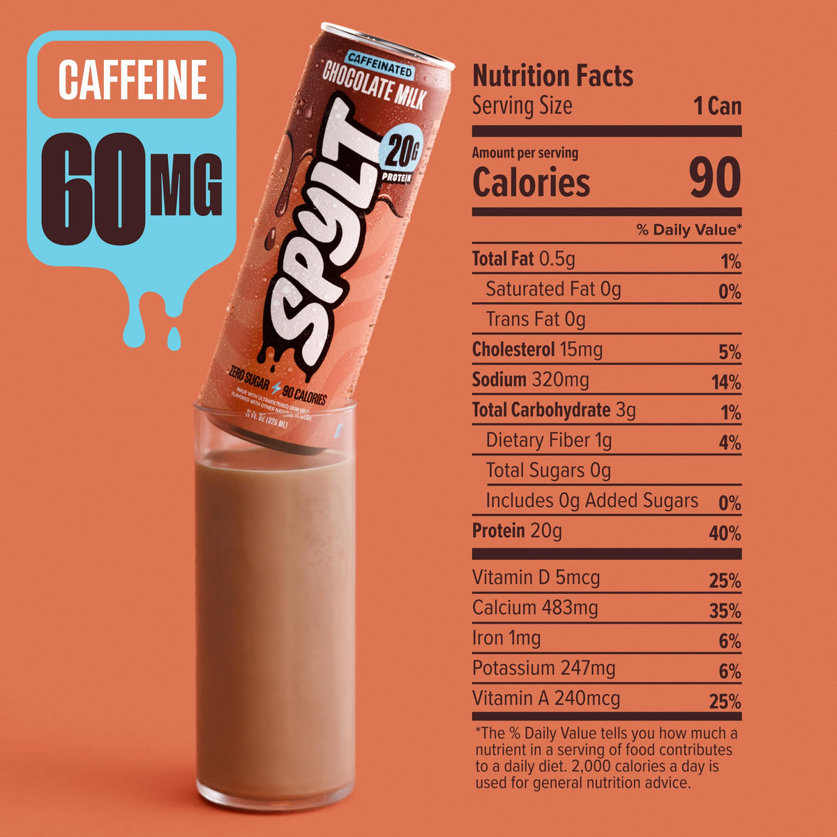 Spylt High Protein Cookies & Cream Milk with 60mg Caffeine & 20g Protein - 90 Calories, Ready to Drink, Sugar Free, Lactose Free Milk, Perfect for Workout Recovery & Afternoon Pick Me Up - 12 Count - Packaging May Vary