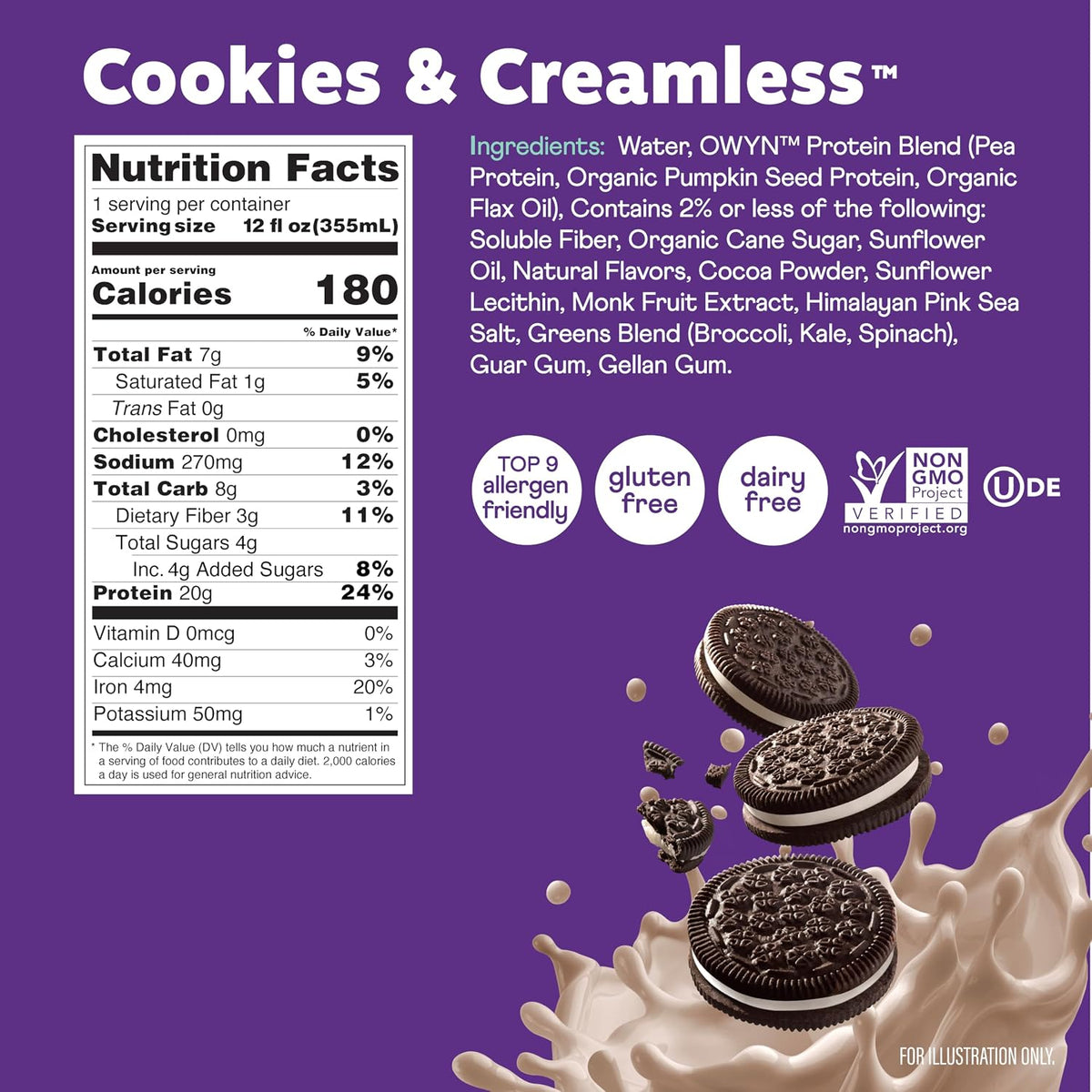 OWYN Only What You Need Dark Chocolate Flavored 20g Protein Shake, 12 Ct